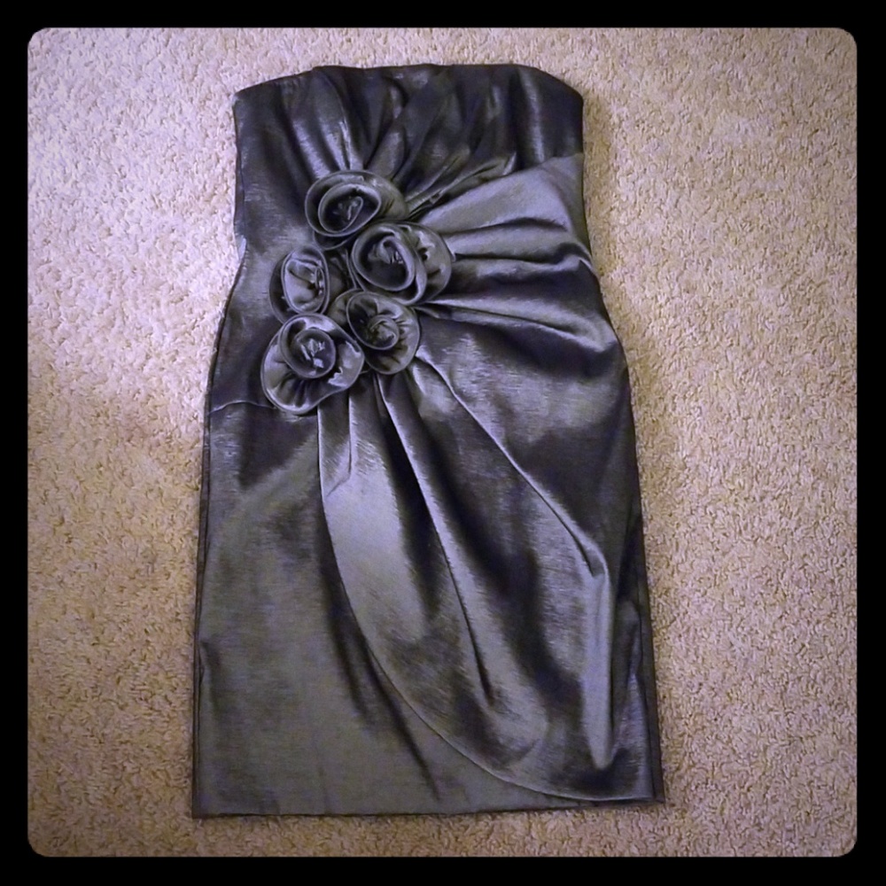 Silver Strapless Cocktail Dress - Betsy and Adam